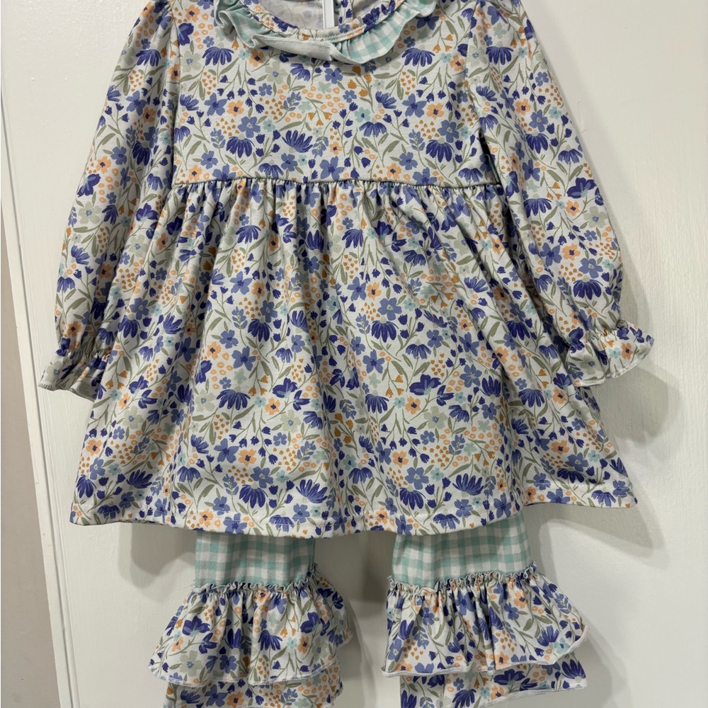 Floral Long Sleeve Dress with Ruffled Pants